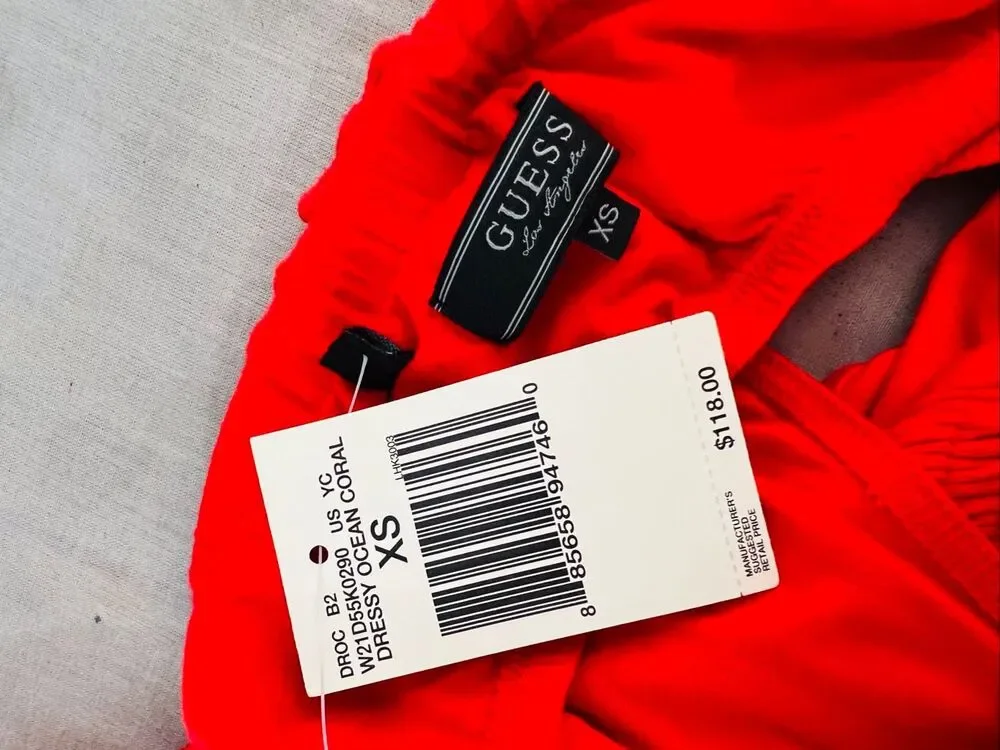 Guess NWT Coral Red Wide Leg Cutout Back Strapless Jersey Jumpsuit Size XS